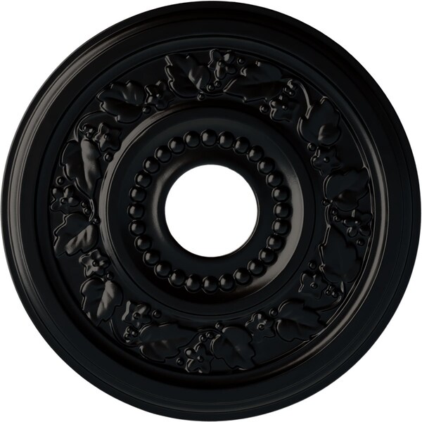 Ekena Millwork Genevieve Ceiling Medallion (Fits Canopies up to 3 1/2"), 16 1/8"OD x 3 1/2"ID x 7/8"P, Jet Black CM16GNBLF - main